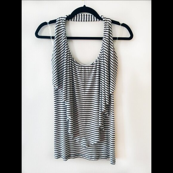 Black & White Stripe Layered Halter Top - Picture 1 of 3